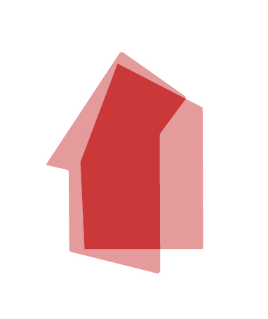 Abstraktes Haus in zwei rot Tönen auf weißem Hintergrund